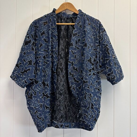 Lace Denim Womens Burnout Oversized Whimsigoth Cardigan Size M Fairy Grunge Boho - Picture 1 of 10